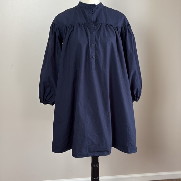 UNIQLO X TOMAS MAIER Cotton Poplin Gathered Long Sleeve Babydoll Dress Navy XS - Picture 4 of 16